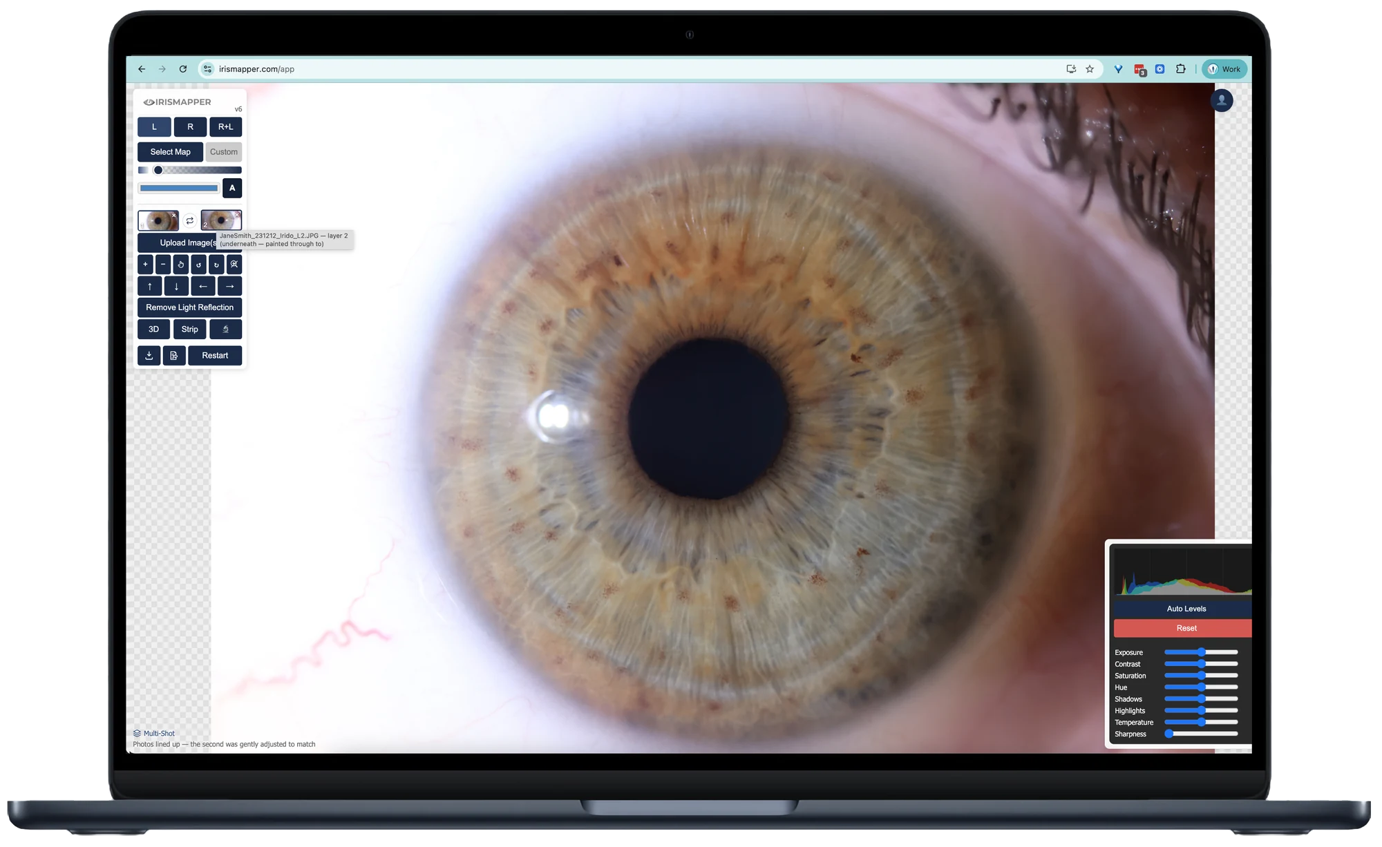 An iris photograph flat on screen, before the 3D impression